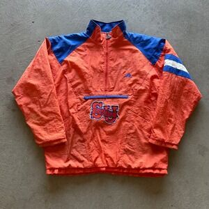 Vintage 90s Apex One Varsity Syracuse Jacket Size XXL Orange 1/4 Zip Pull‎ Over
